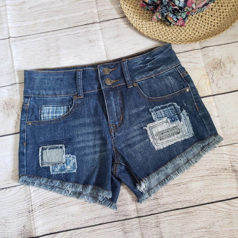 Altar'd State distressed patch fringe hem shorts